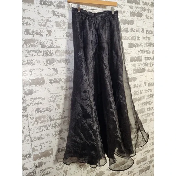 Vintage Y2K 90s Tafetta Maxi Skirt Size 12 Black Tulle Lined Whimsigoth Prom - Picture 13 of 16